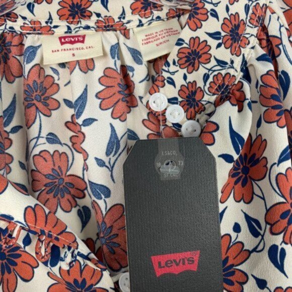 Levi's Blouse Top Gillian Mockneck Floral Pattern Puff Sleeve Size S - Picture 6 of 8